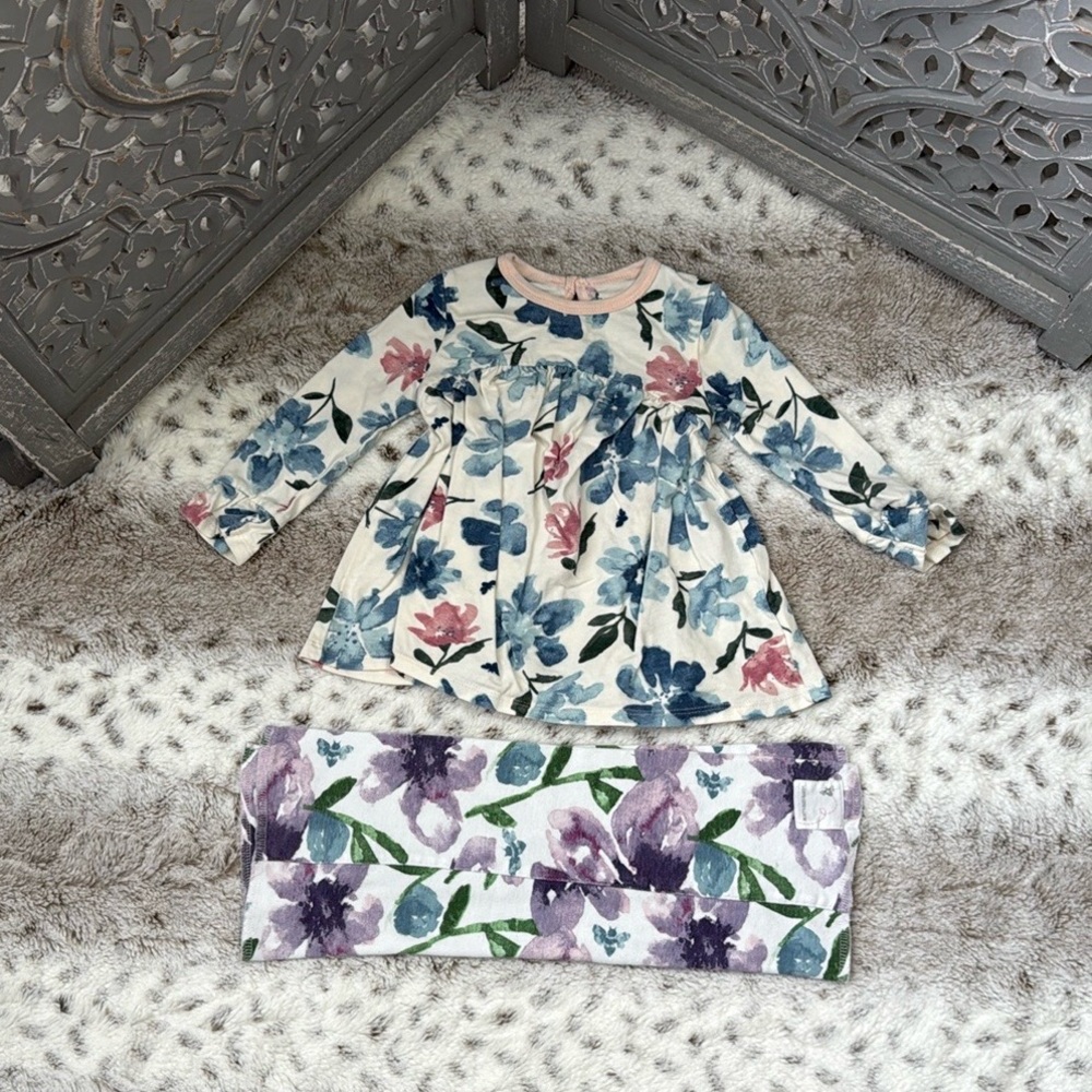 Burt’s Bees Baby dress blanket set girls 3-6 months pastel floral garden party